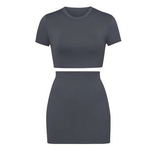 SKIMS Swim T-Shirt + Tube Skirt Gunmetal Womens Small